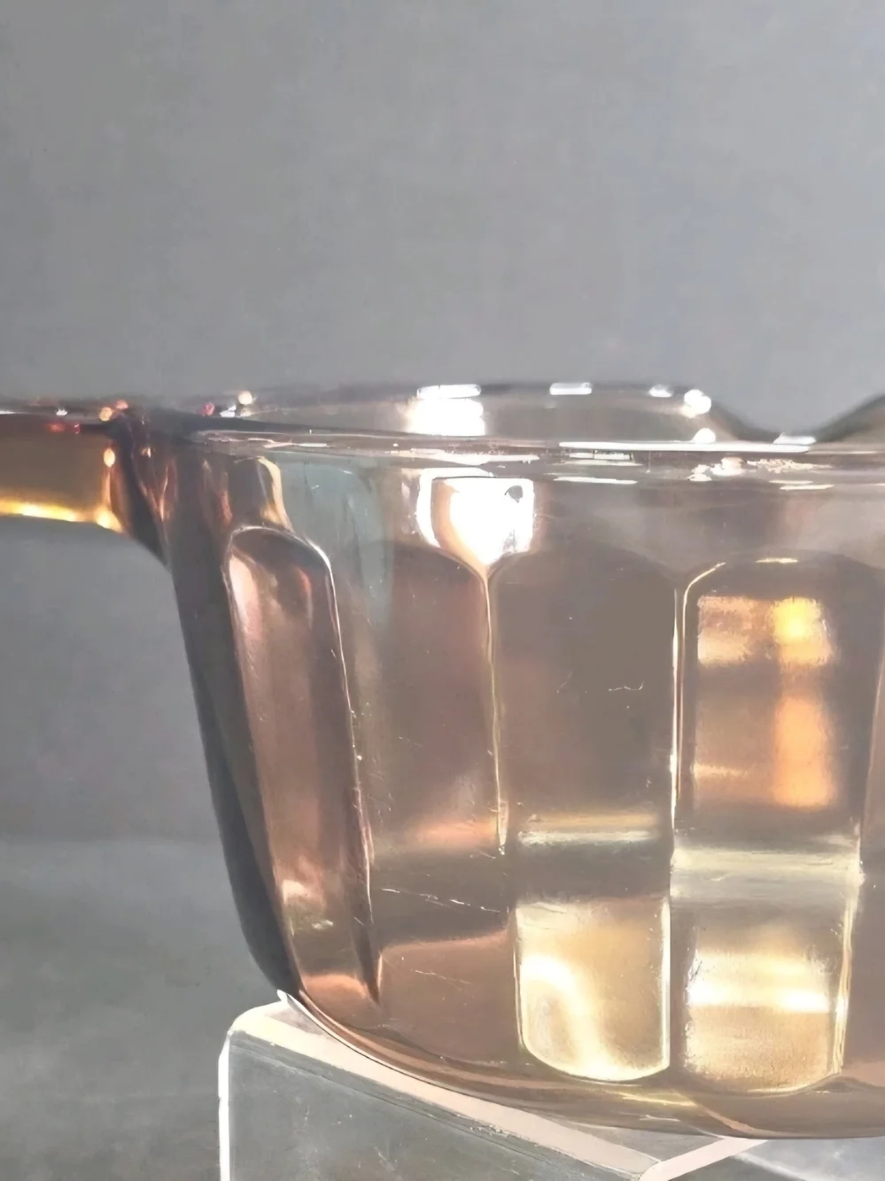 Corning Ware Vision Amber Glass Cookware 1L Sauce Pan Pot  Ribbed Sides